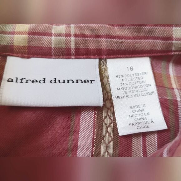 Alfred Dunner Pink Plaid Floral Embroidered Beaded Button Down Long Sleeve 16 - Picture 7 of 9
